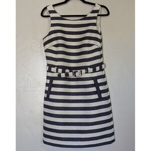 Banana Republic Belted Sheath Dress Heritage Textured Striped Classic Preppy‎
